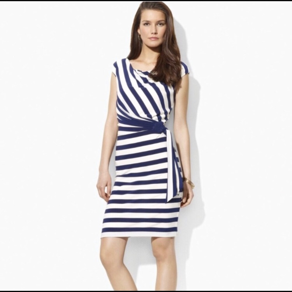 NEW Lauren Ralph Nautical Navy White striped dress